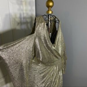 Gold metallic dress midi with slit!